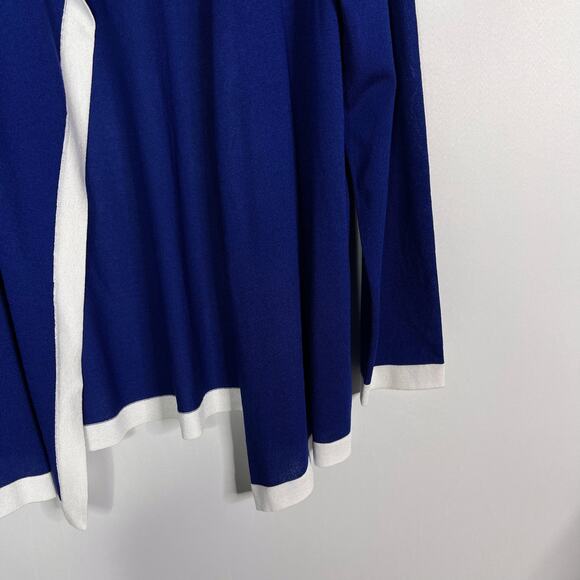 Anne Klein Medium M Blue White Colorblock Trim Open Front Cardigan Sweater Drape - Picture 4 of 7